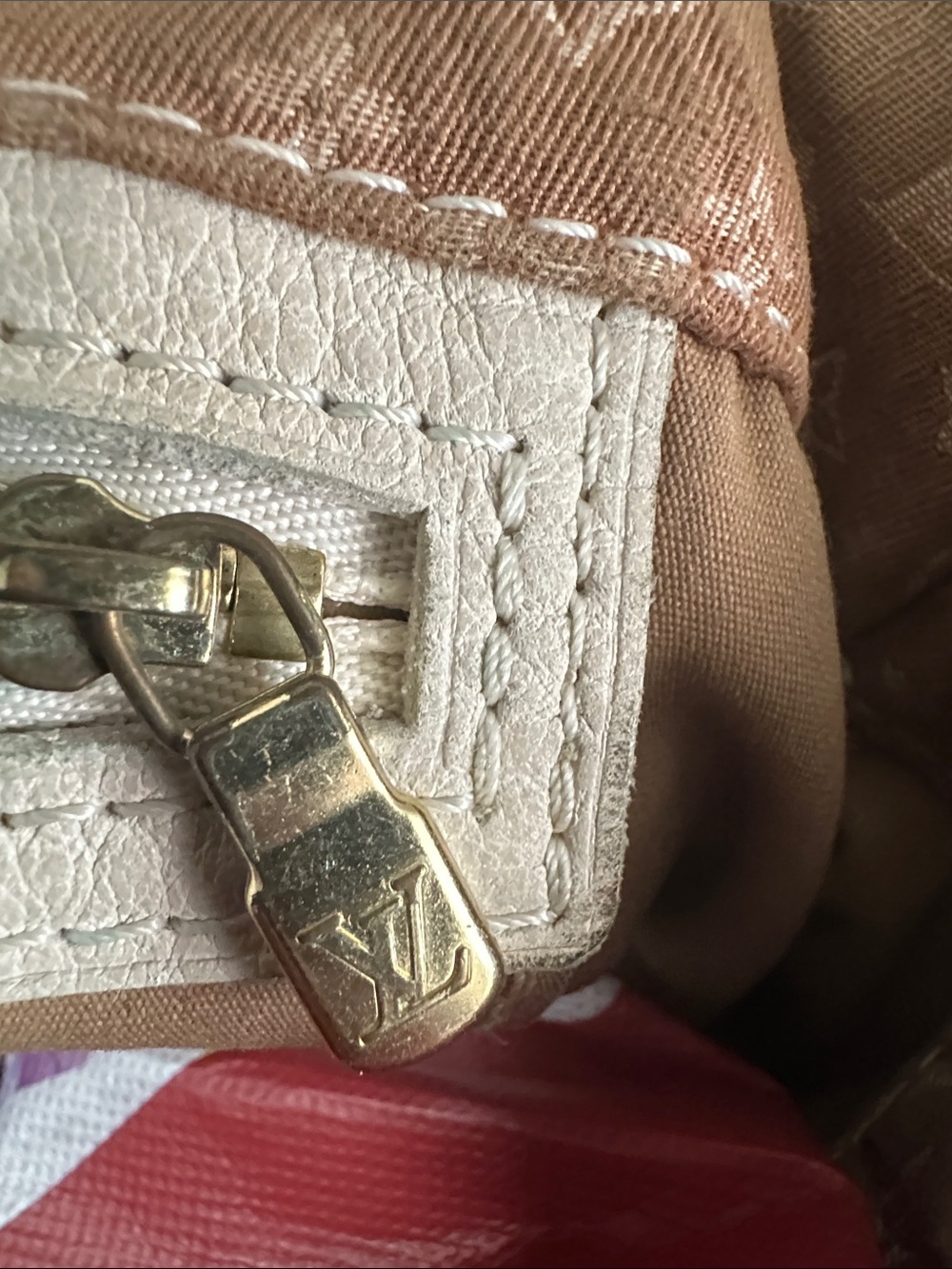 Louis Vuitton Beige Monogram Tote with Red and Black Chevron Accent. PROJECT BAG - Picture 11 of 13